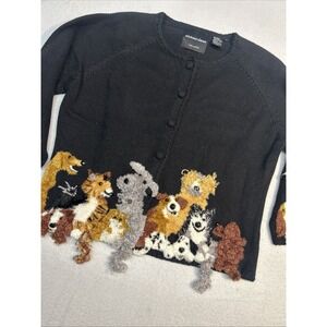 Michael Simon Dog Cardigan Sweater Novelty Puppy Applique Knit M
